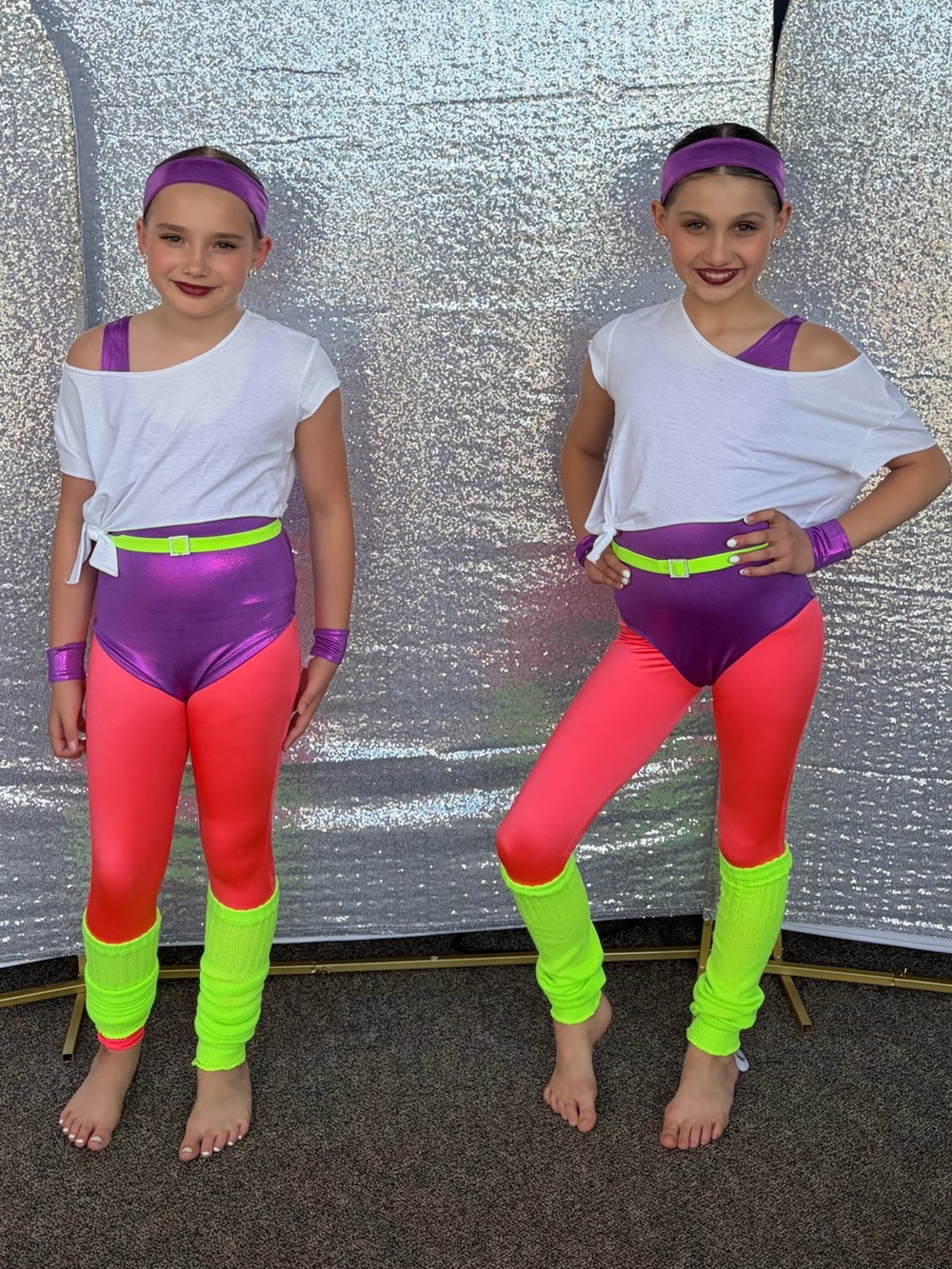 2 Kids Neon 80s Dance Costume Set - Purple, Pink & Neon Green